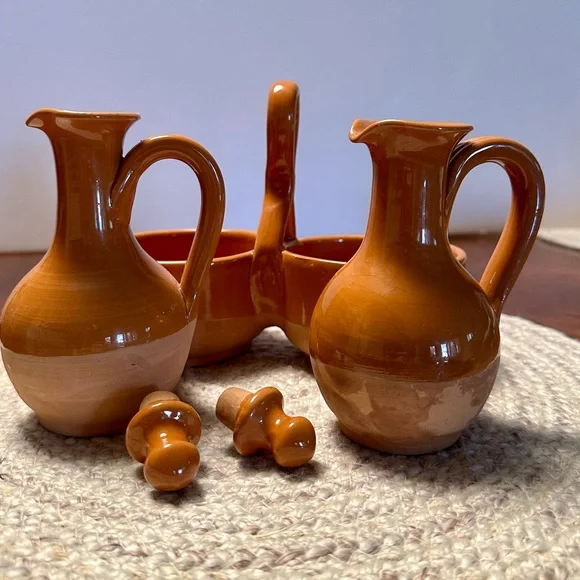 Williams Sonoma Vintage clay Ceramic Oil and Vinegar Cruet Set.